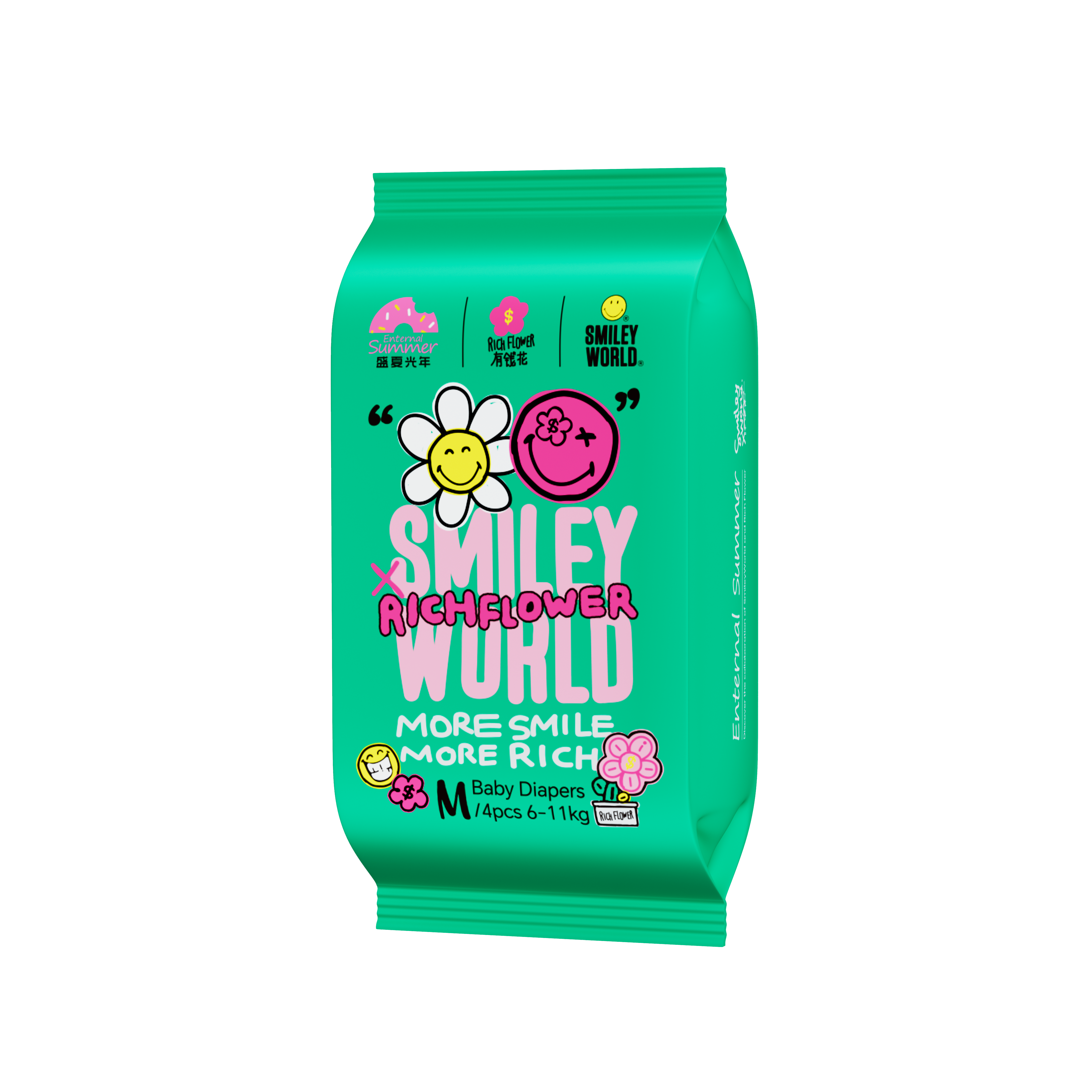 Enternal Summer Smiley x Rich Flower Series Nappy Sample Pack - 4 Pcs Enternal Summer